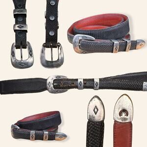 Out of Santa Fe Sterling Lizard Belt | Black Leather Western | Size 36